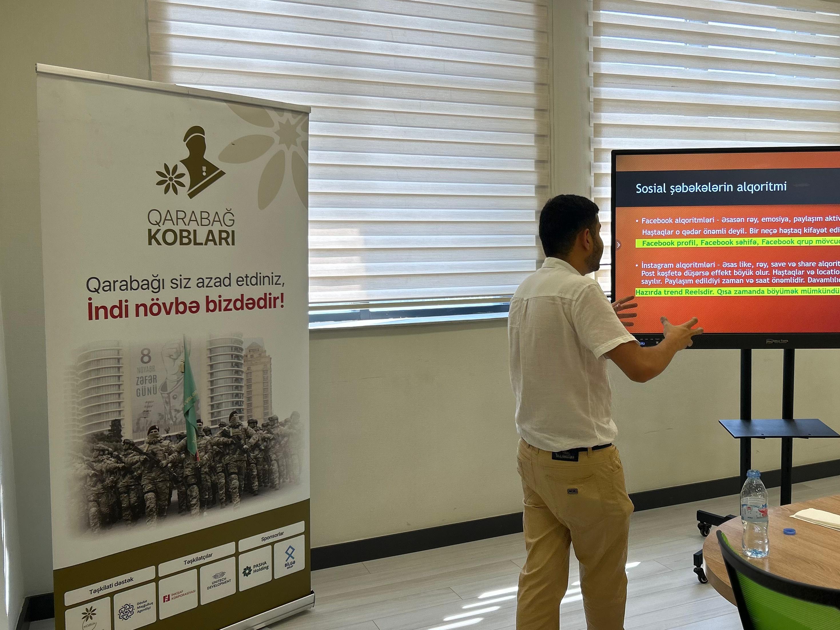 Qarabağ KOB-ları proqramı çərçivəsində Bərdə şəhərində “Sosial media marketinq (SMM)” mövzusunda təlim başlanıb.